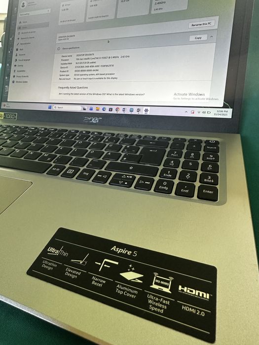 laptop Acer aspire 5 i5-gen11 2.40GHz 16gb Ram memorie 1TB