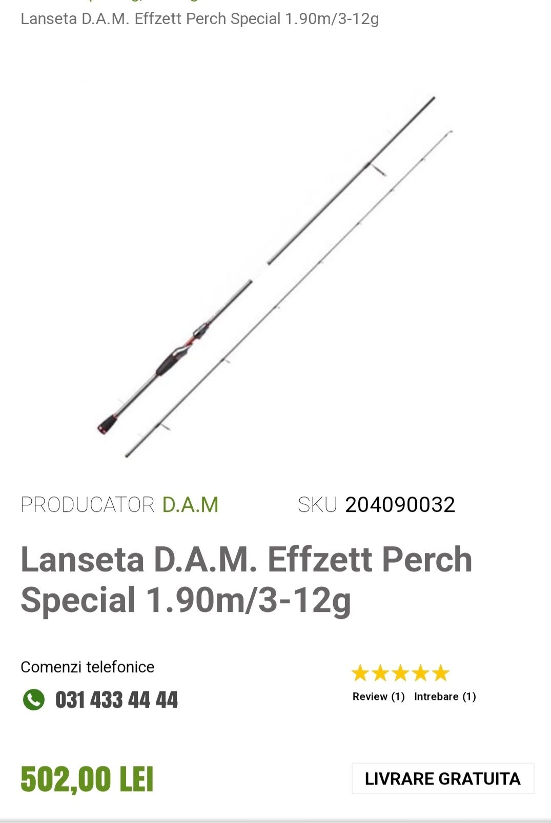 Vând Lanseta spinning Dam Effzett Perch Special 3-12g