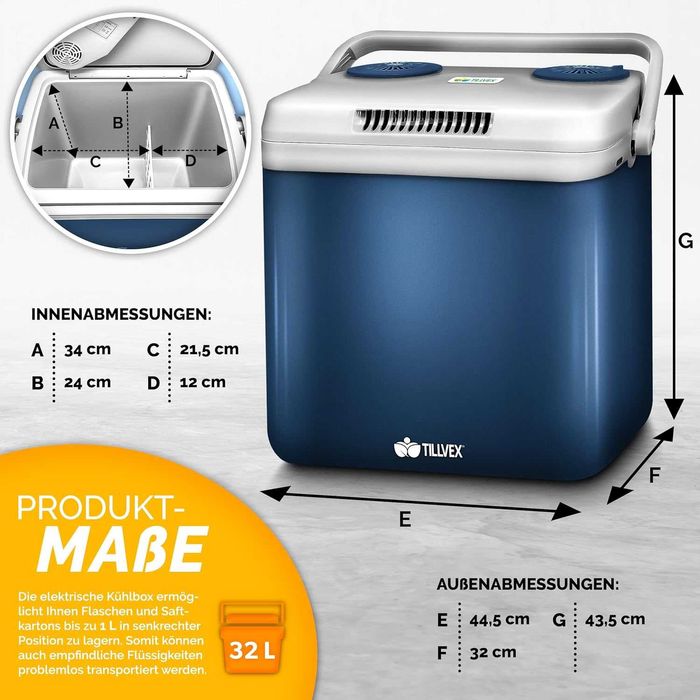 Хладилна кутия Tillvex 32 литра, 230 V и 12 V - охлаждане и отопление