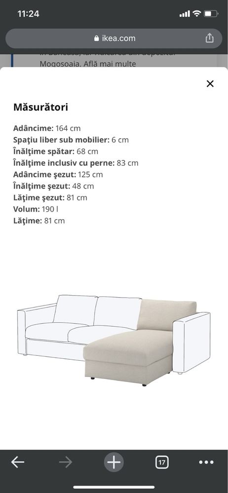 Sectiune sezlong canapea IKEA Vimle cu husa Gunnared bej