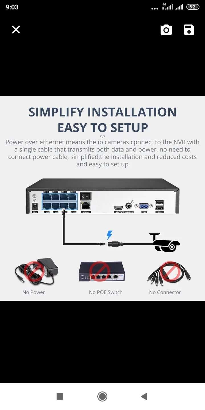 Видеорегистратор IP POE NVR 8-канальный