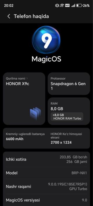 Honor x9c 8/256 ideal karobka dakument full