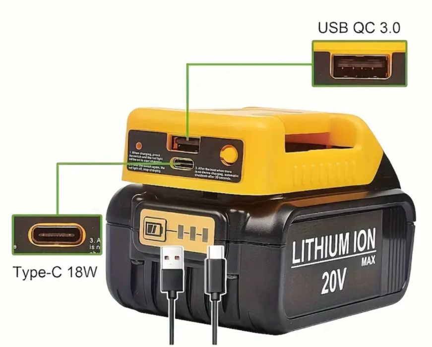 Adaptor (incarcator) Dewalt tip C si USB