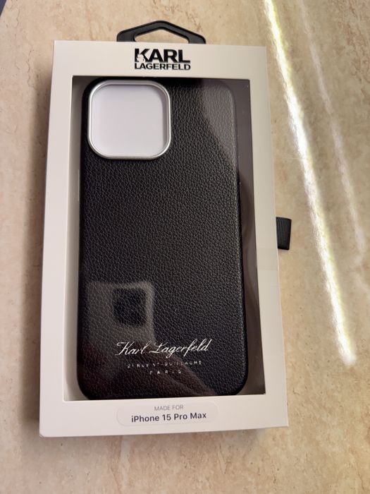 Husa iphone 15 pro max piele karl lagerfeld + husa apple originala sil
