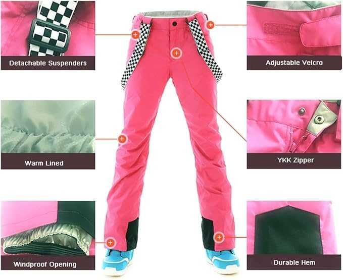 Pantaloni ski dama HOTIAN, marimea XS, impermeabili, captusiti, roz