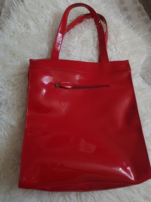 Geanta roșie Armani de lac tote bag