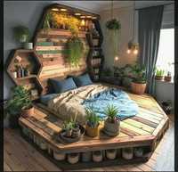 Кровать, мебель из дерева, полки, зеркала и другая деревянная мебель
