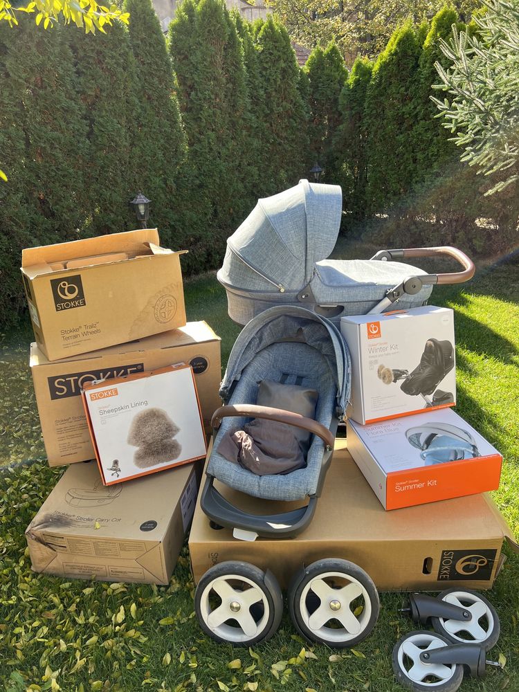 Stokke Trailz Nordic Blue Limited Ed + зимен, летен сет и агнешка кожа