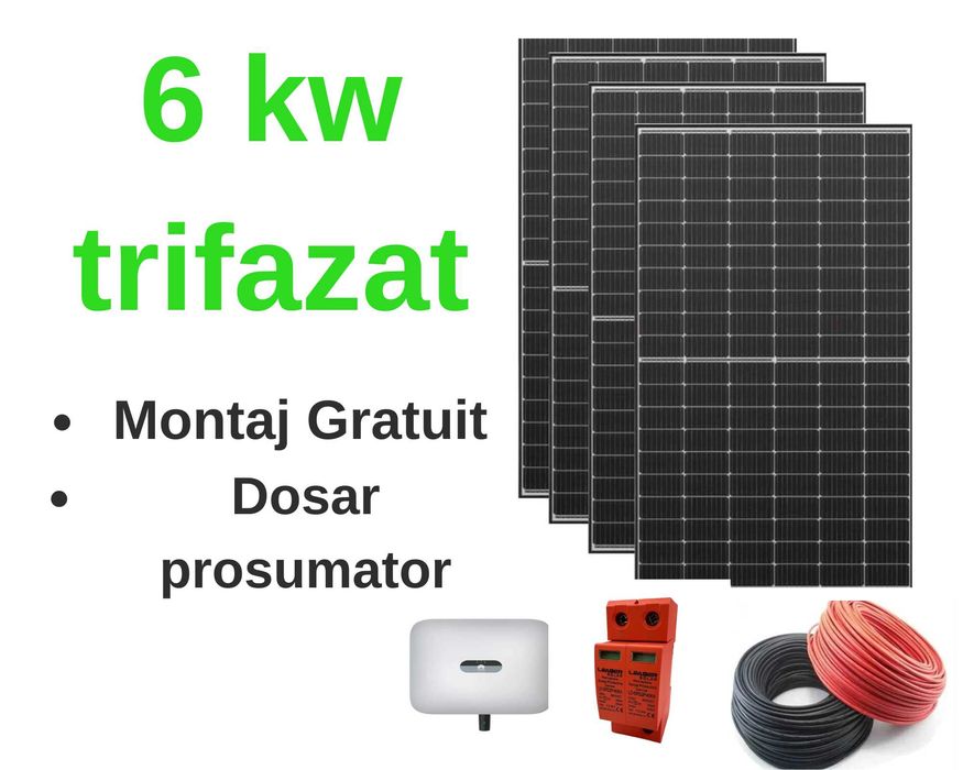 Sistem complet fotovoltaic 6 KW trifazat cu montaj inclus