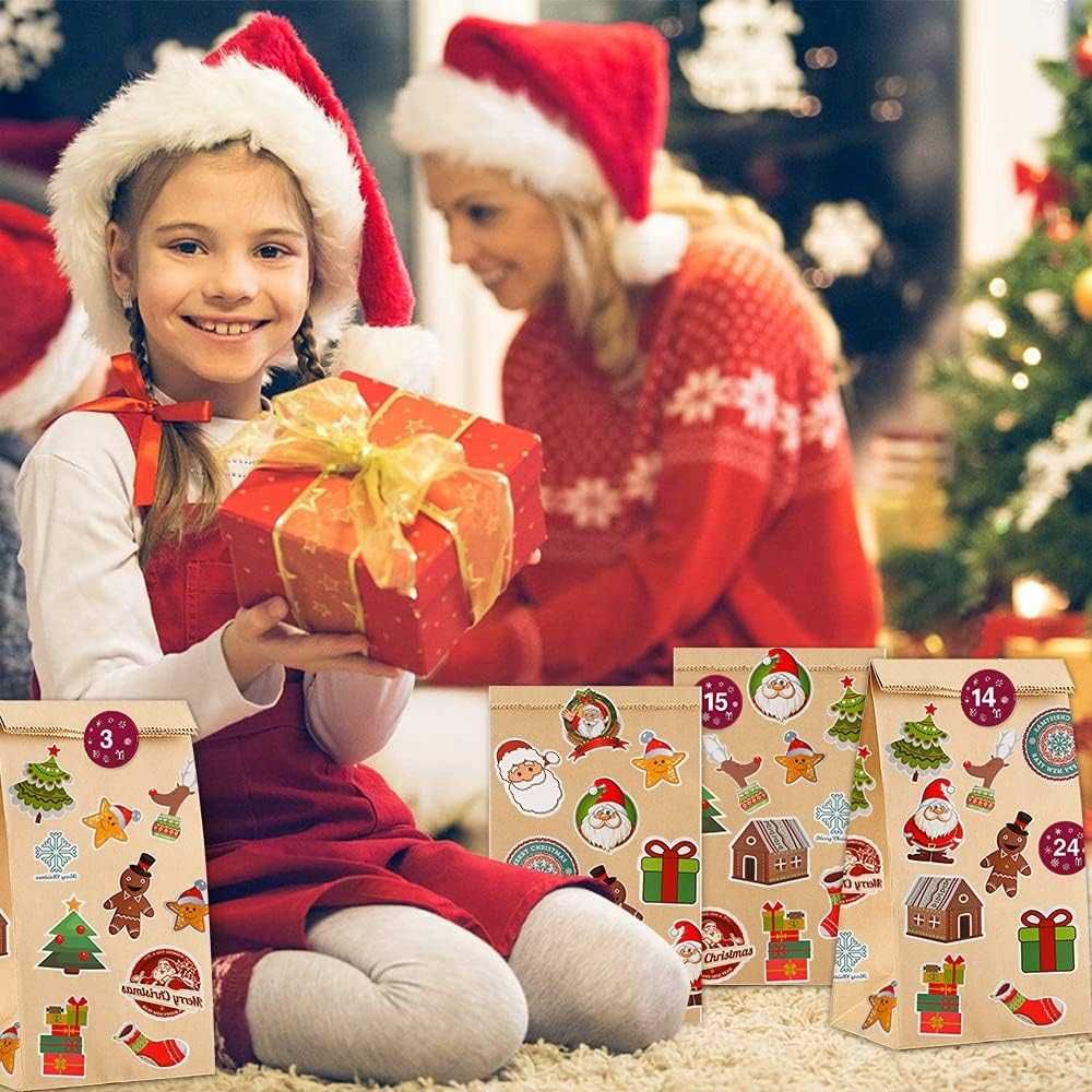 Set 24 pungi calendar Advent copii tematica Craciun, Craft, Multicolor