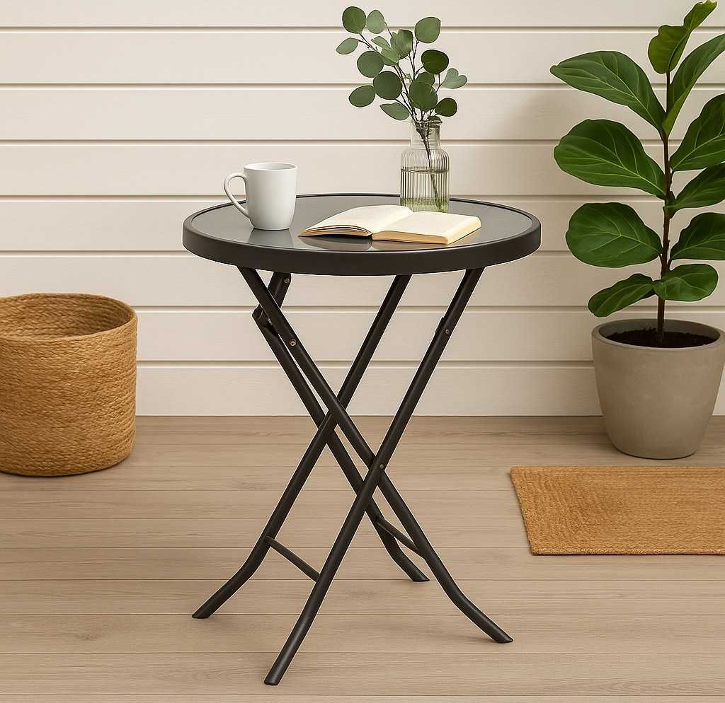Macи Muhler 60xH74cm, стъклен плот/Маса Muhler D60xH74cm, сгъваема