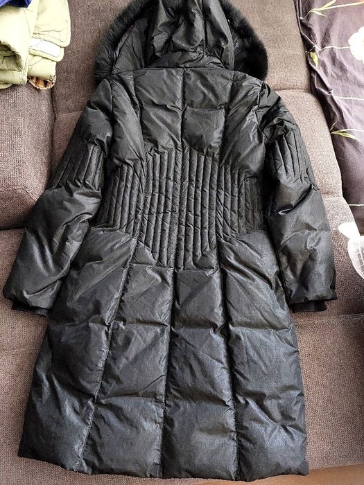 Дамско,дълго яке, с качулка, с естествен  косъм, XL