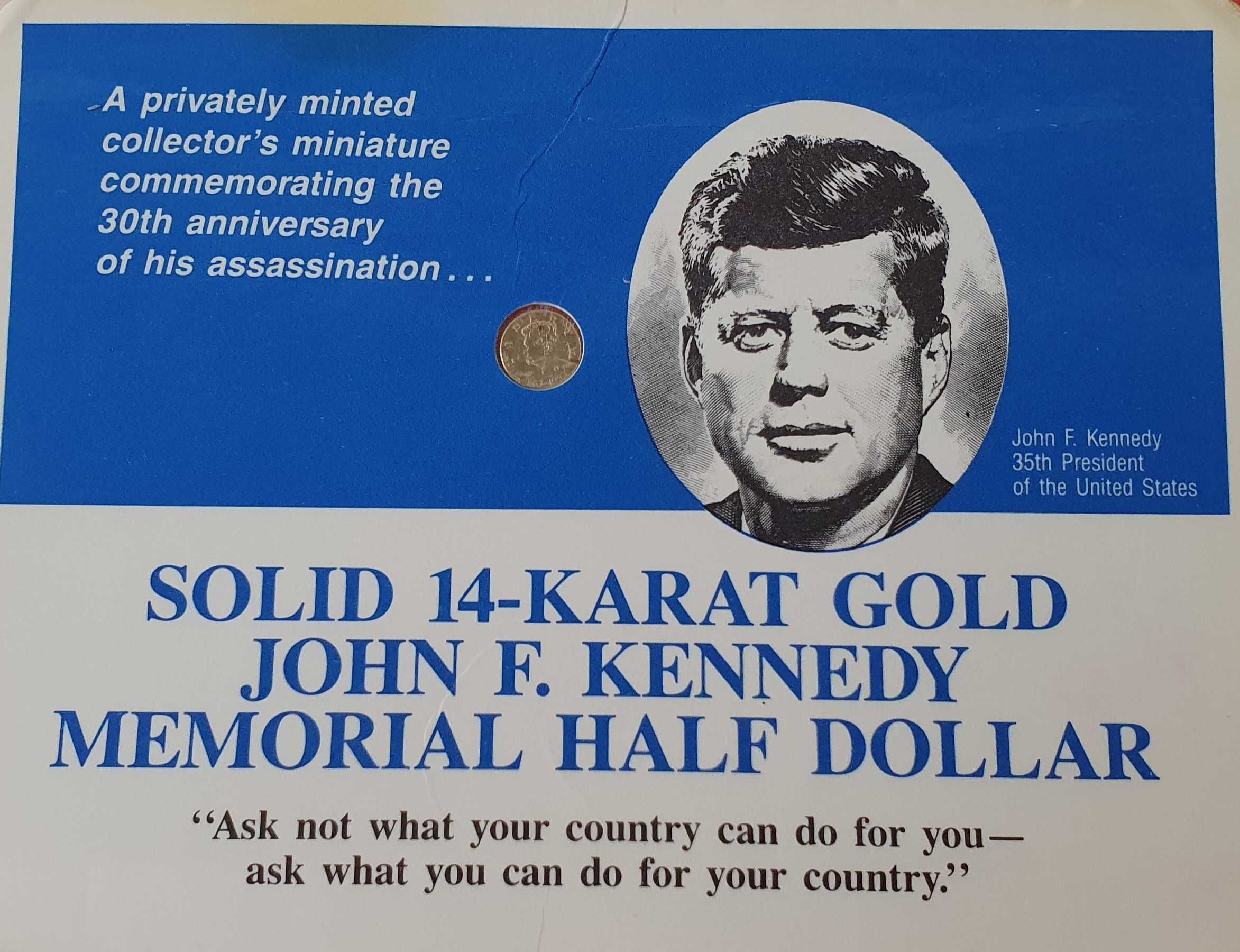 Monedă de aur John F Kennedy Memorial Half Dollar din 1992