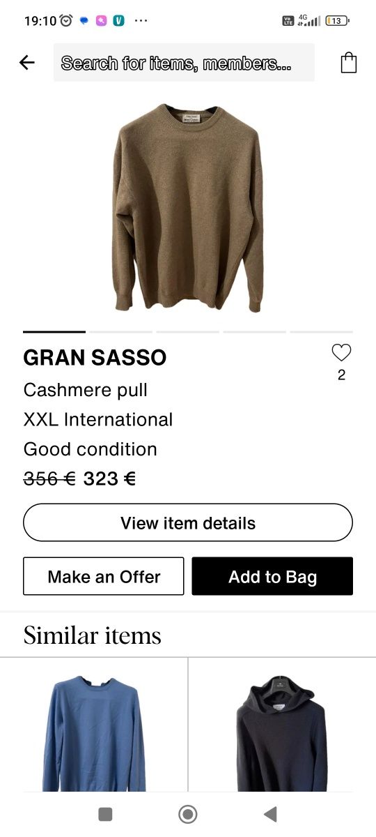 Pulover Gran Sasso Lana Cashmere Seta mărime XL lâna cașmir mătase