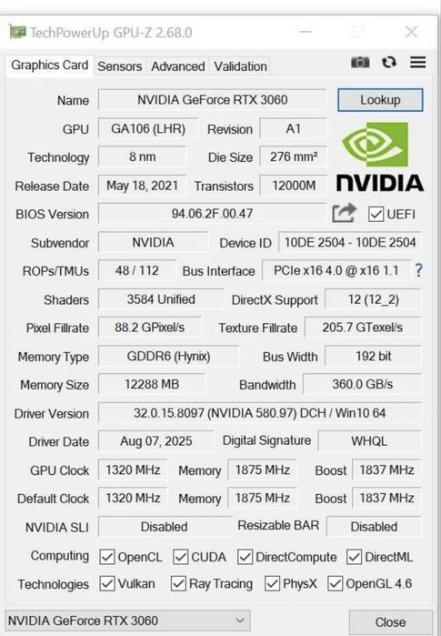 Nvidia RTX3060 12Gb