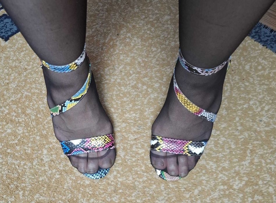 Sandale deosebite, multicolore, cu toc inalt gros, Zapatos, 40-41