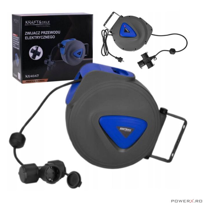 Cablu electric prelungitor cu tambur retractabil automat, 20m, 3 x 1.5