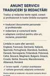 Anunț servicii traduceri și redactări