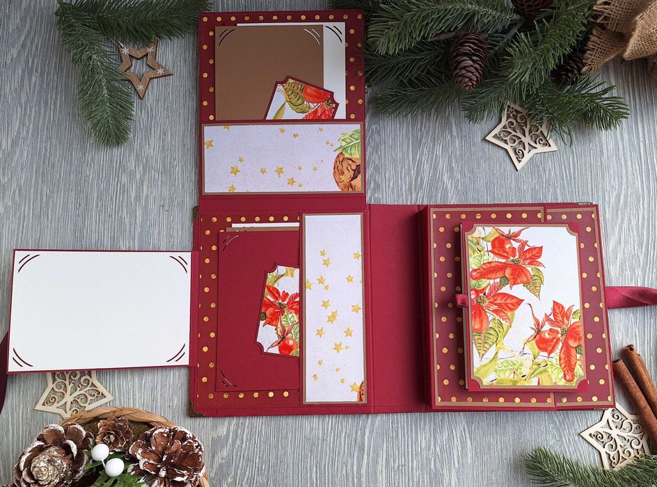 Коледен, скрапбук албум в бордо, ръчна изработка /63.6