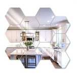 Set 12 autocolante de perete tip oglinda design Hexagon