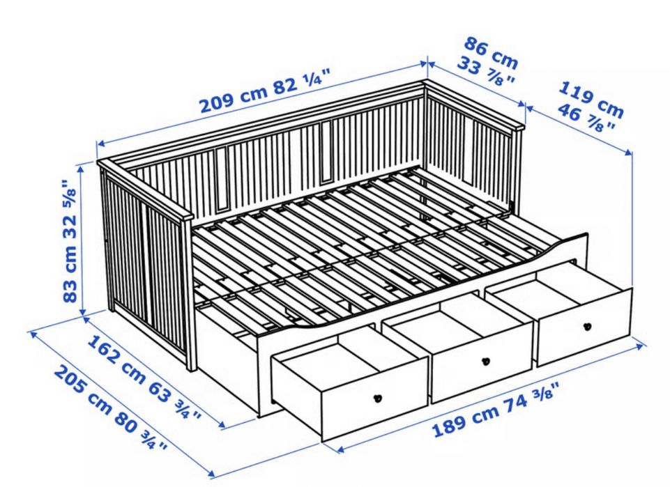 Cadru divan Hemnes cu 3 sertare, alb, 80x200 cm