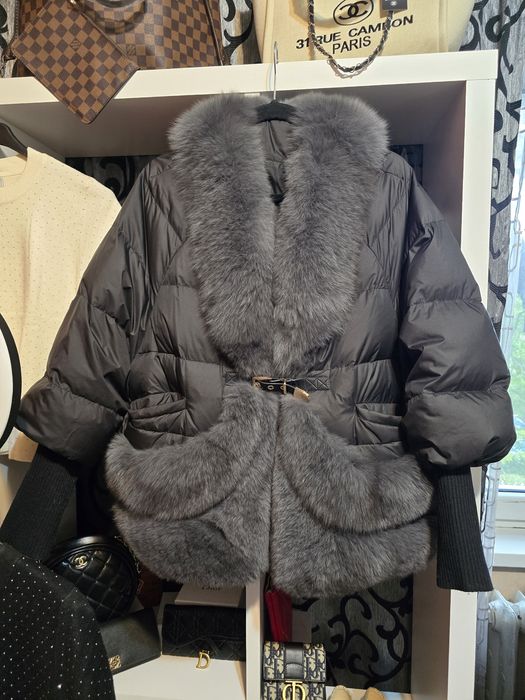 Geacă cu puf de gâscă și blană naturală