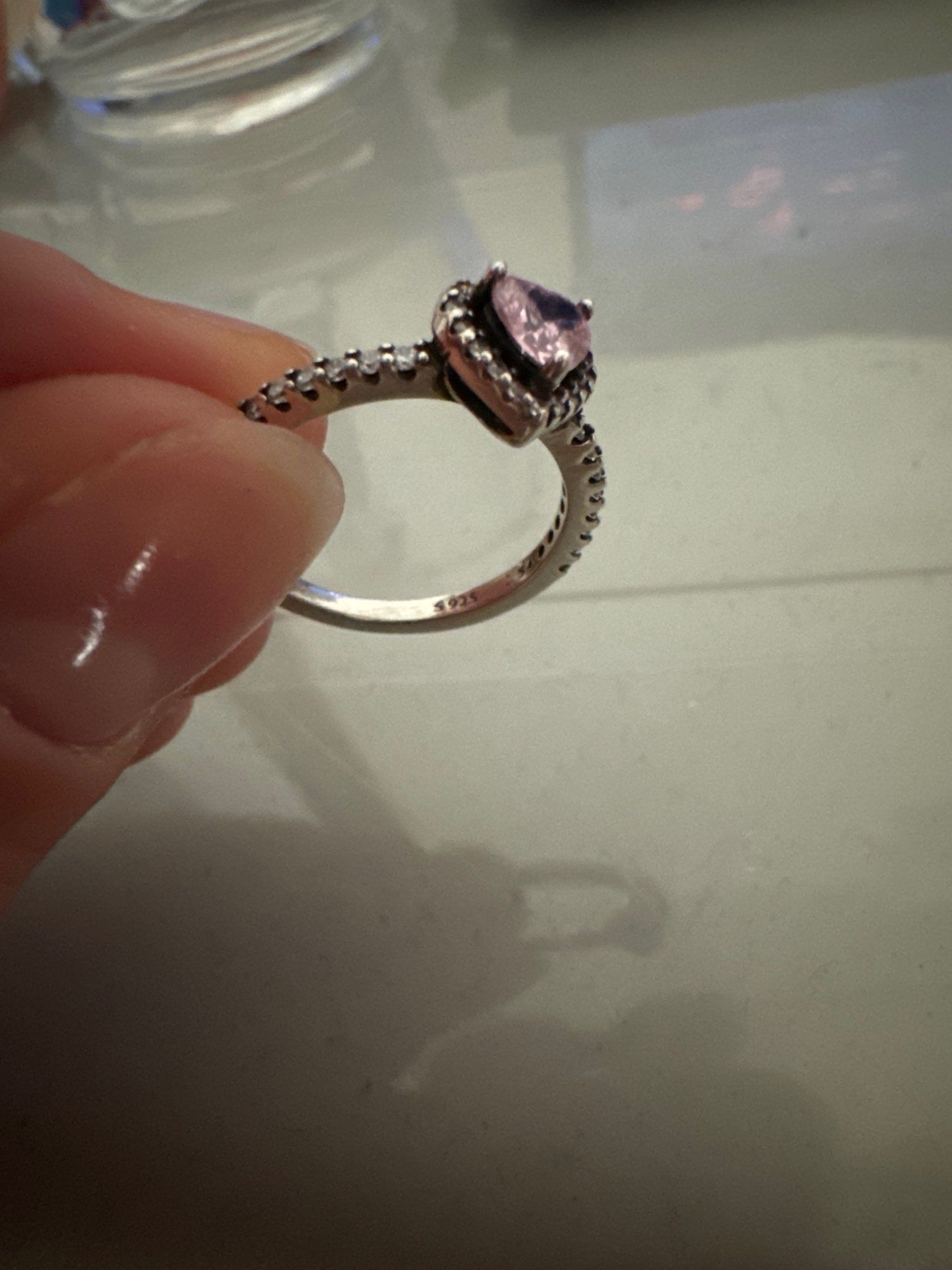 Inele argint Pandora 925 inima roz rosie alba dupe tip rose gold