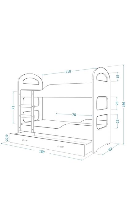 Pat Supraetajat 164x84x156 cm -2 saltele incluse MDF - alb
