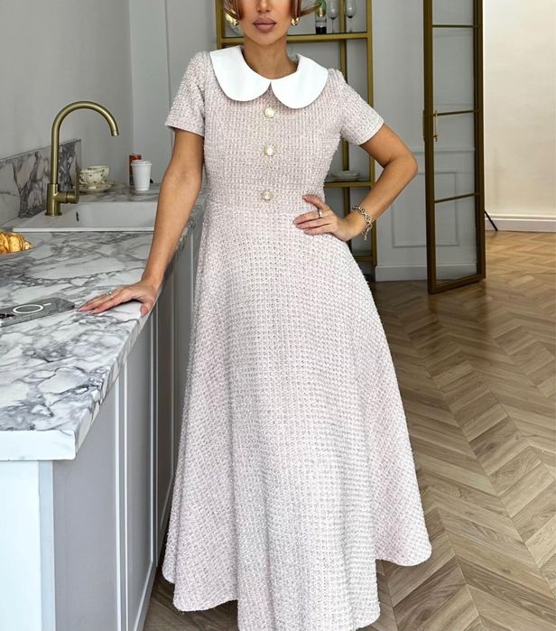 Розовое длинное  платье L