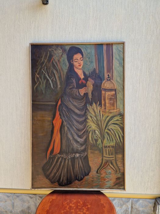 Уникална огромна антикварна майсторска авторска картина масло платно