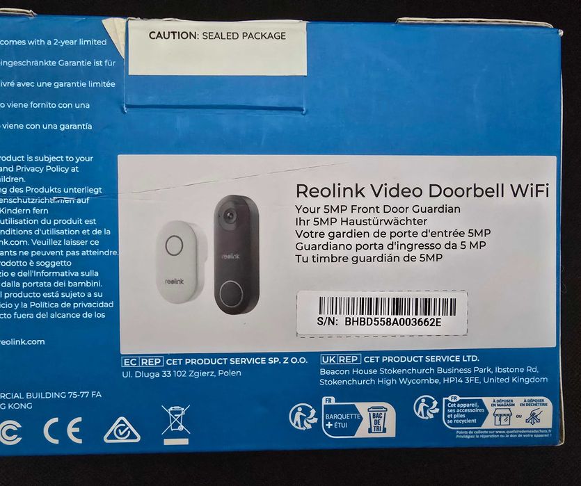 Нов Reolink Видео Звънец (D340W) 5MP 2K+ WiFi