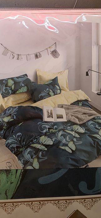 lenjSet lenjerie de pat JOJO Home, 6 Piese, imprimeu frunze-fluturi
