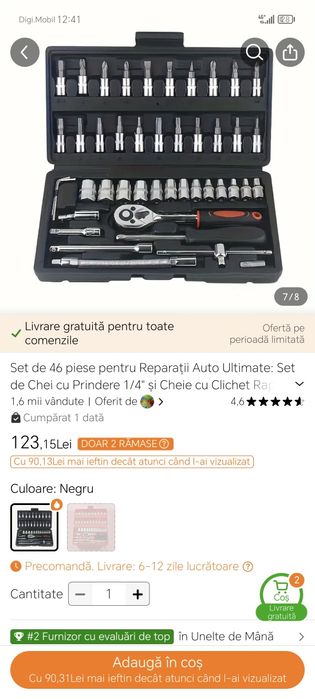 Trusă reparații scule 46 piese Crichet 1/4 tubulare torx