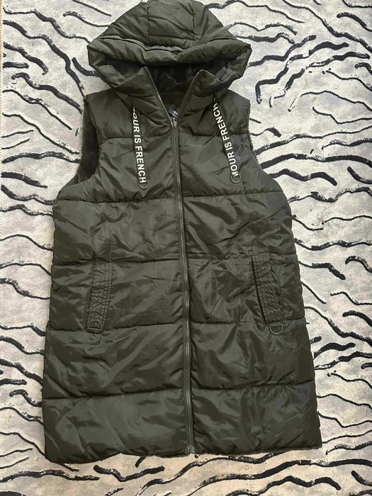 НОВ голям дълъг дамски елек с две лица-от шушляк и еко косъм (2ХЛ)