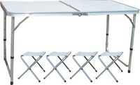 Сгъваема маса за къмпинг 60/120 с 4бр столове и отвор за чадър