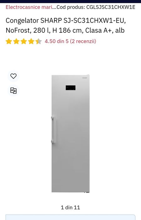 Vând congelator Sharp vertical 280 l