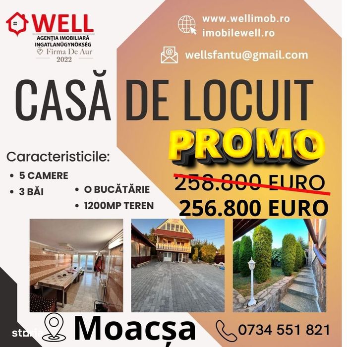 Casă de vânzare în Moacșa, lângă lacul Pădureni!
