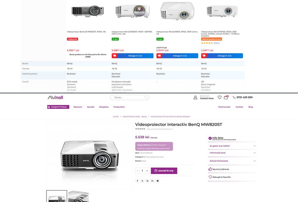 Videoproiector BenQ MW820ST/3D/WXGA/ Contrast 13000:1/3000 ANSI Lumeni
