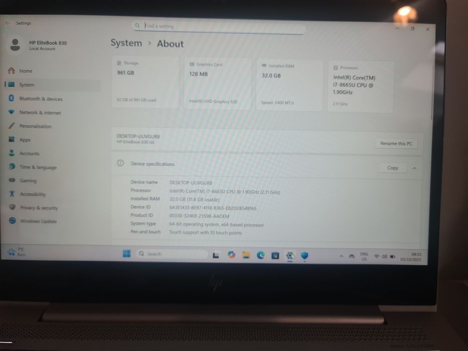 Vand laptop HP EliteBook 830 G5 touchscreen