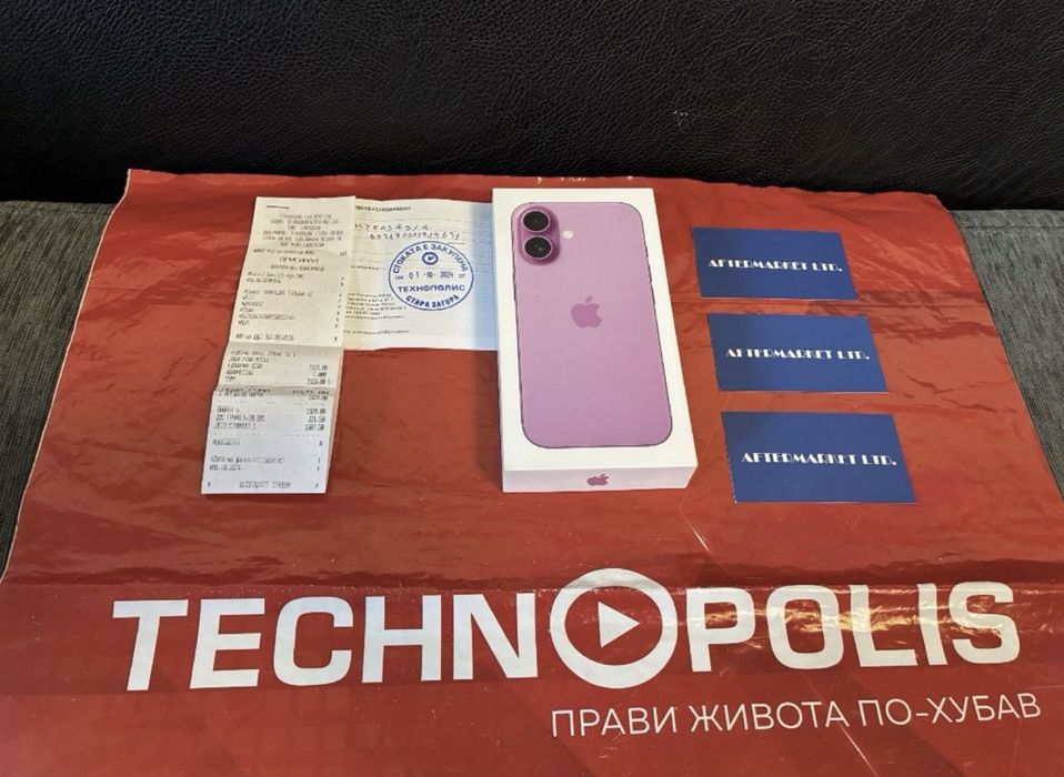 КАТО НОВ 128GB iPhone 16 Гаранция Technopolis 2026г. Pink розов