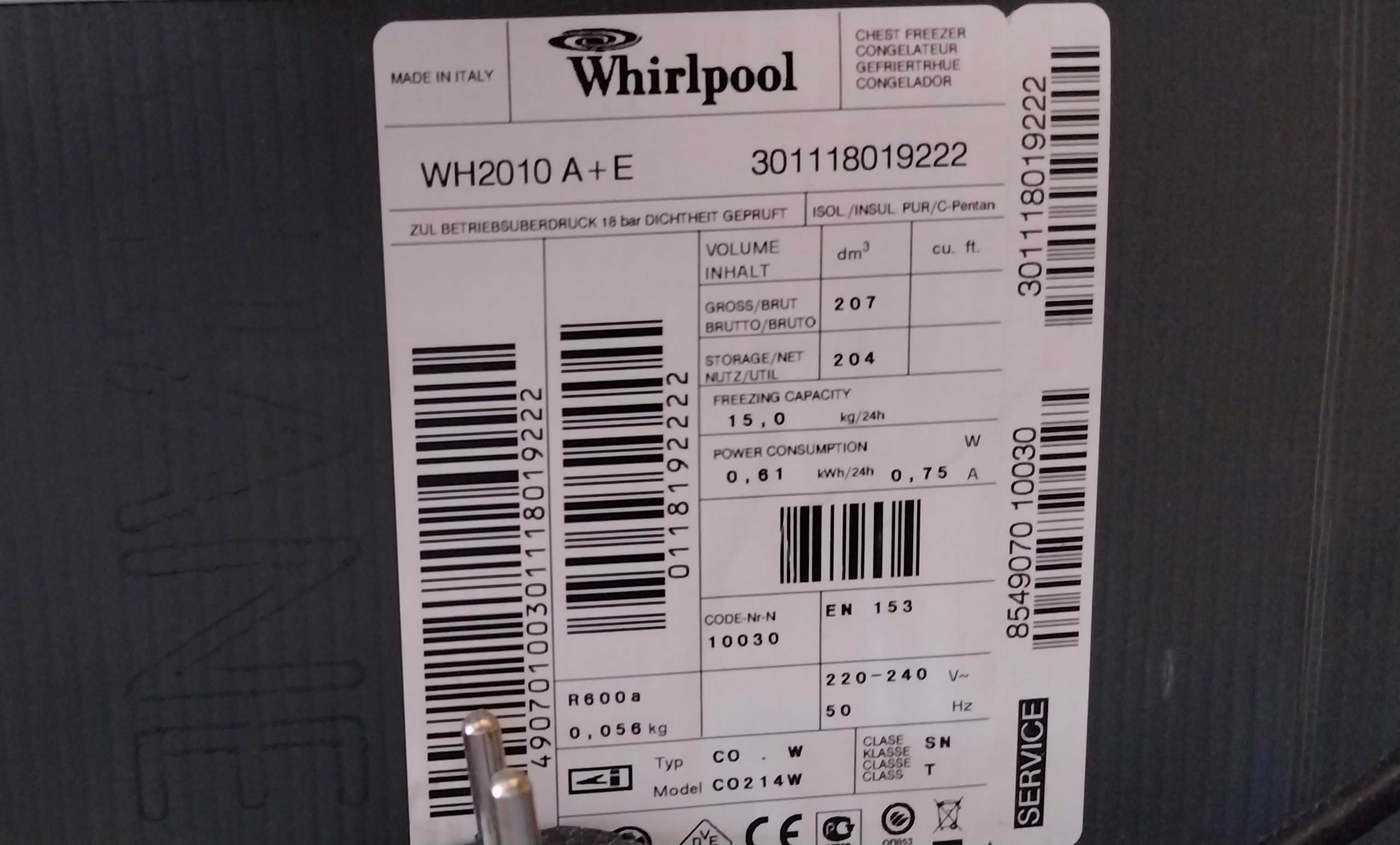 Lada frigorifica Whirlpool WH2010A+E, 204 l, Clasa A+, 6th Sense, Alb