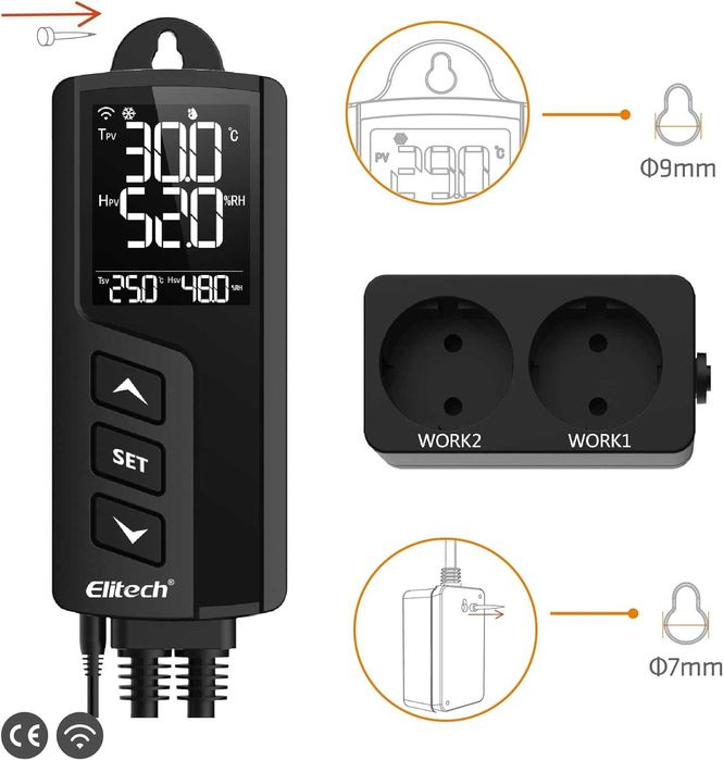 Priza&Termostat ELITECH STC-1000Pro-TH temperatură si umiditate SERA