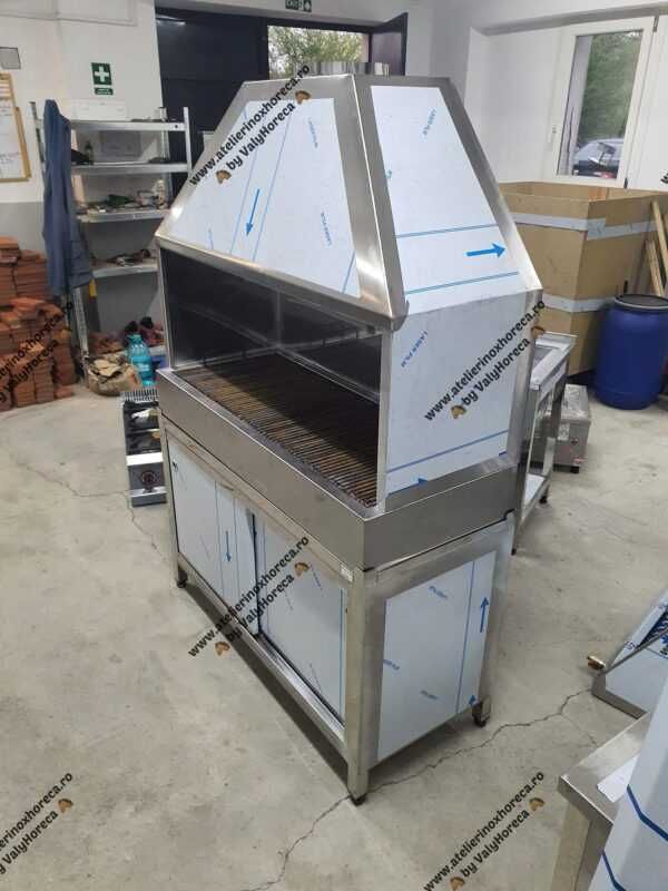 Gratar inox carbuni cu hota si dulap 1200×500×1800mm