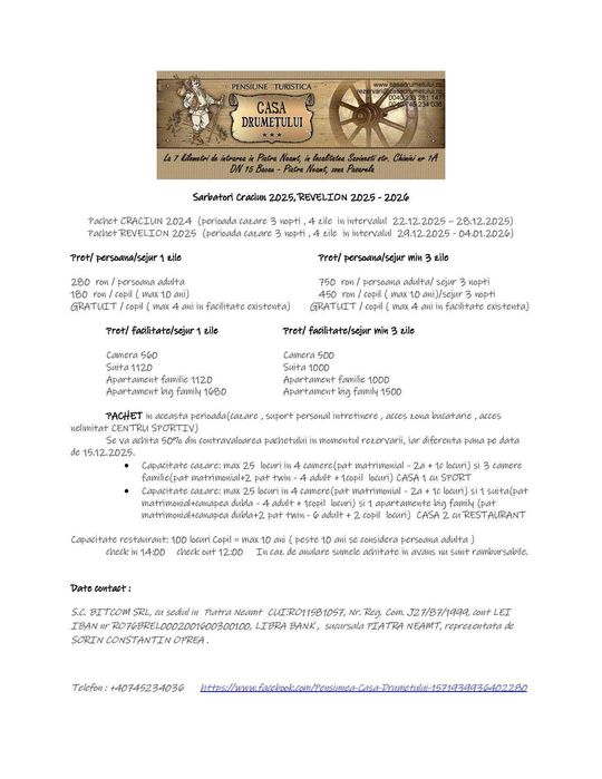 Inchiriez pensiune pentru Craciun 2025 , Revelion 2026