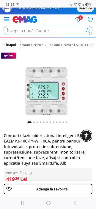 Contor trifazic bidirectional inteligent cu protecție