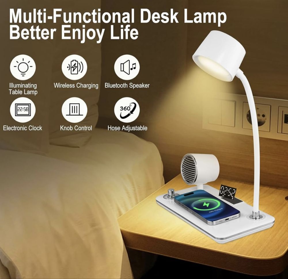 LED настолна лампа 15 W Безжично зарядно устройство с Bluetooth