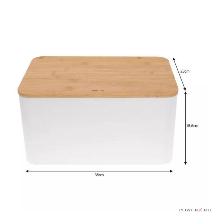 Set cutie paine si 3 recipiente pentru bucatarie, oțel-bambus, alb,