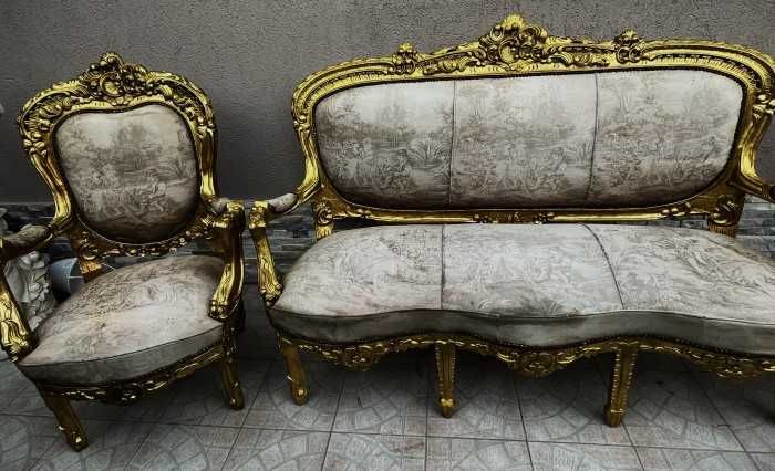 Deosebita canapea cu 2 fotolii-foita-personaje epoca-Franta