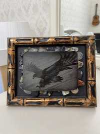 Сувенирная картина на подставке, орёл с агатами
