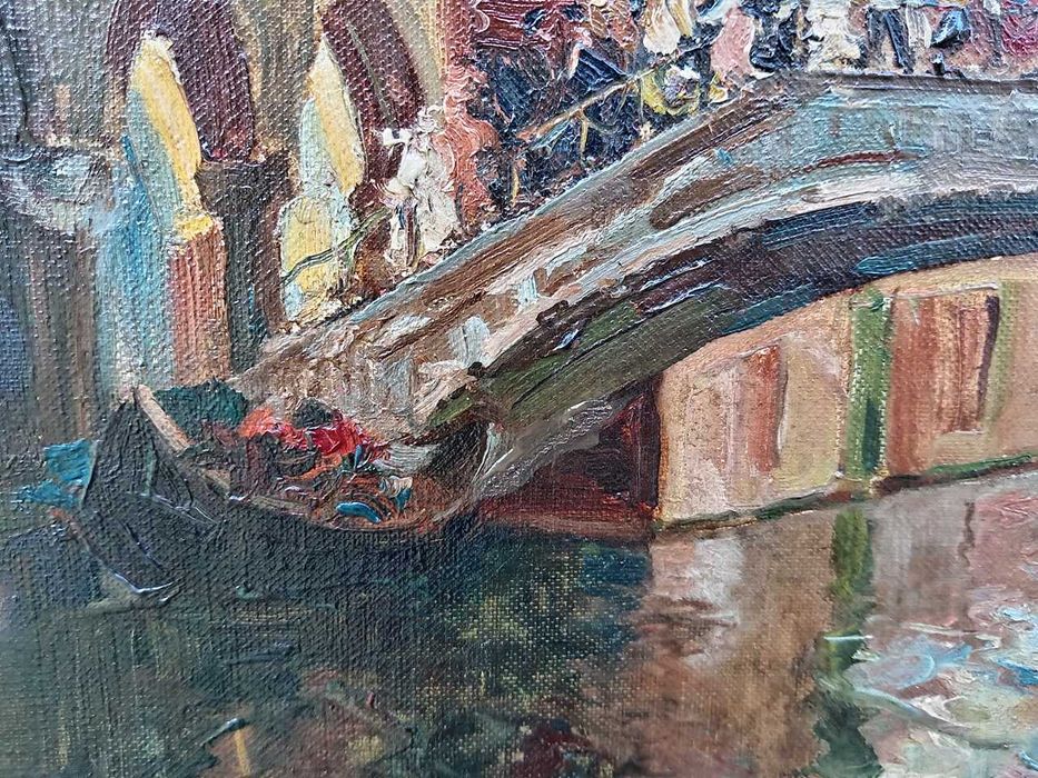 Pictura veche - canal Venetian - semnat indescifrabil